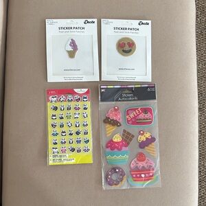 Bundle of brand new stickers: 2 Sticker Patches and panda and dessert stickers.